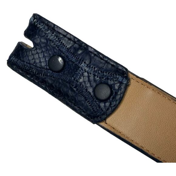 Mens Blue Snakeskin Overlay Nocona Leather Belt Snap-On Strap Sz 34 Wavy Pattern - Picture 3 of 11